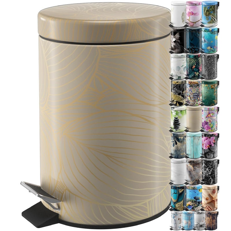 Sanilo Small Bathroom Trash Can with Lid [1.3 Gallon] - Lidded Tiny Trashcan for Garbage - Mini Metal Bin with Soft Closing Mechanism - Bath Room Accessoire Wastebin with Inner Bucket (Hosta) - Image 1